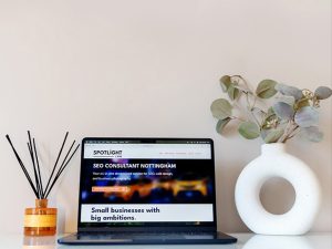 laptop mockup with Spotlight Lane seo consultancy in Nottingham offering website audits