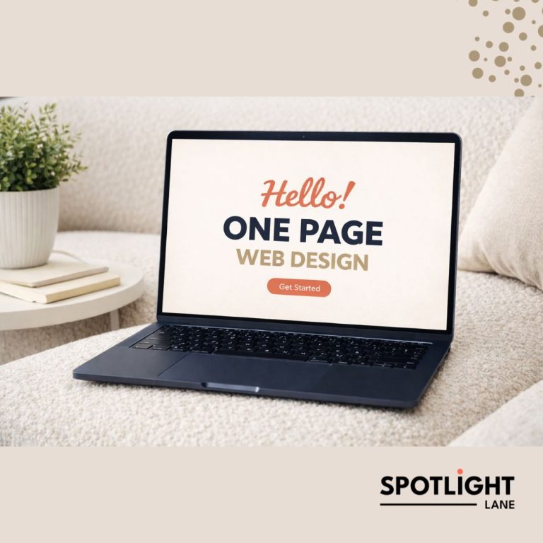 a laptop on a sofa representing a one page web design by Spotlight Lane in Nottingham