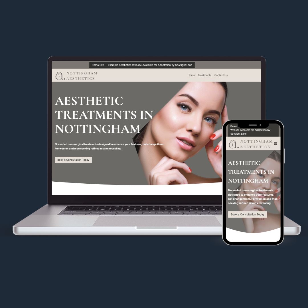 nottingham aesthetics website on laptop and mobile mock up designed by Spotlight Lane in Nottingham